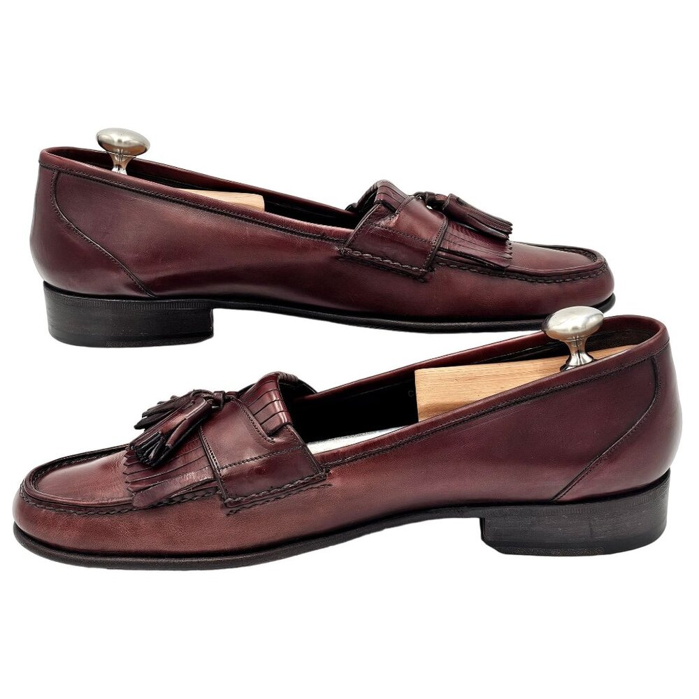 Vintage Bragano Cole Haan Italy 10.5 Burgundy Leather Dress Shoes Tassel Loafers - Picture 5 of 14